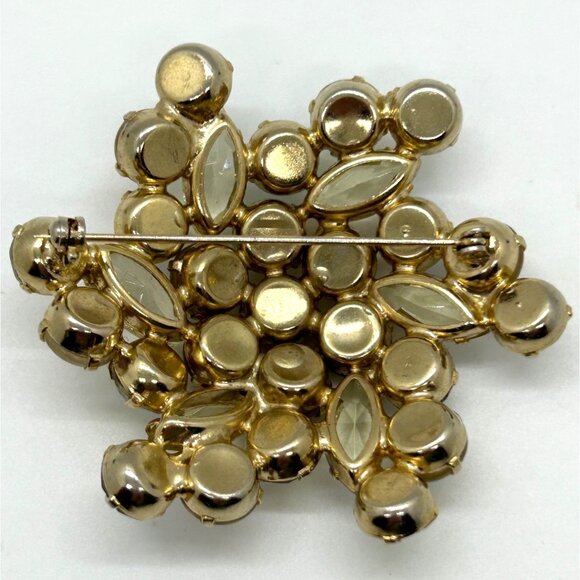 Vintage Goldtone Rhinestone & Glass Cabochon Brooch Pin Statement 2.75 Inches - Picture 9 of 10